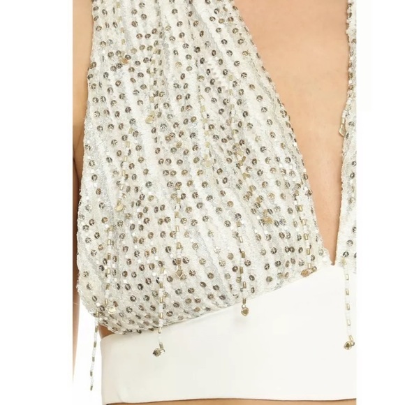 Rodarte Hand Beaded White Gold Sequin Halter vneck - Picture 5 of 8